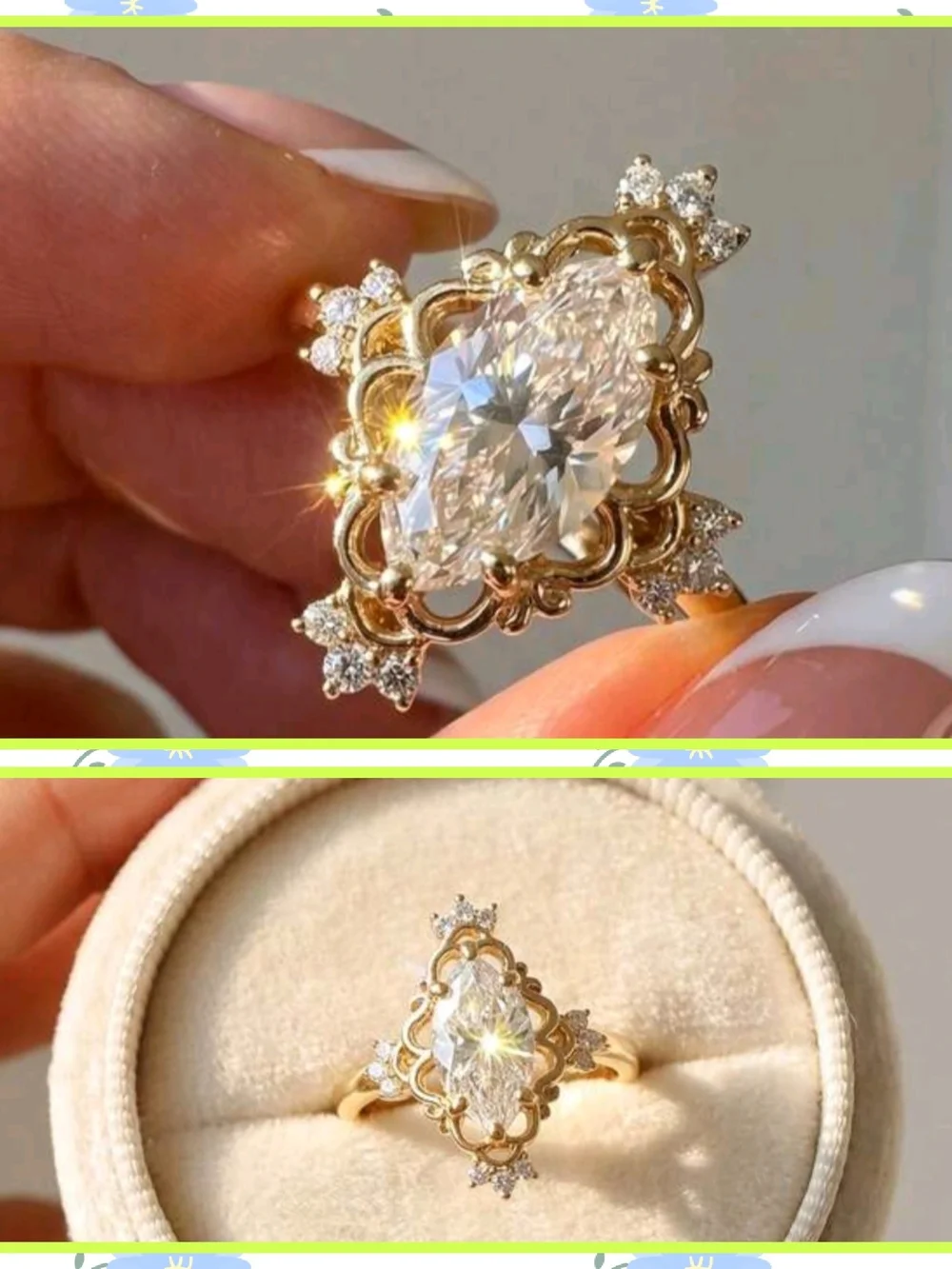 Jewel Marquise Gold Plate Ring Size 6